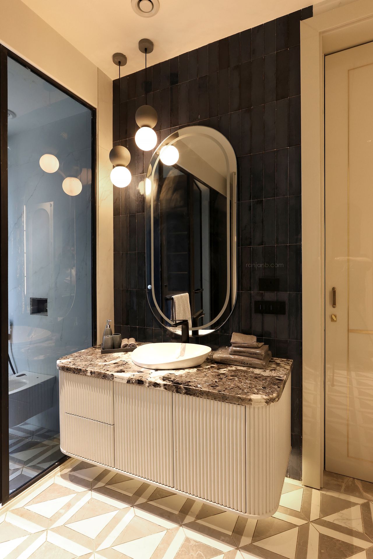 Luxury bathroom vanity at Urbana residence, photographed by interior specialist Ranjan Bhattacharya.