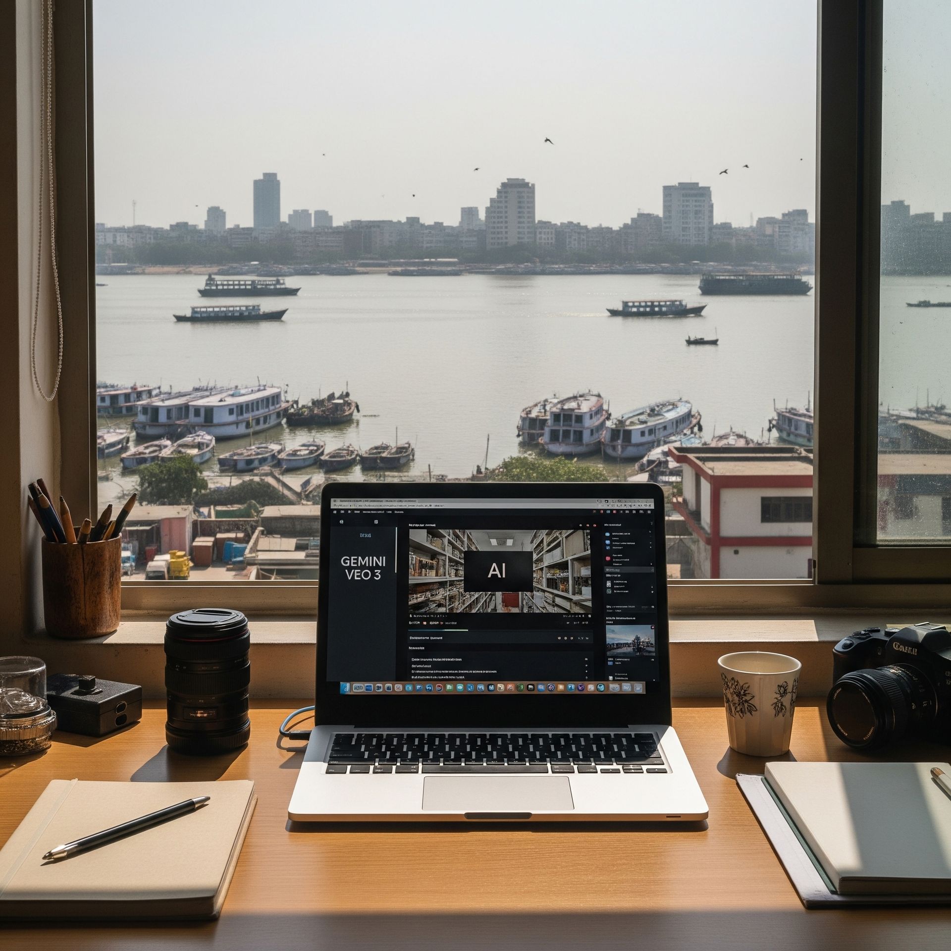 Kolkata creator workspace using Veo 3 to make cinematic AI content.