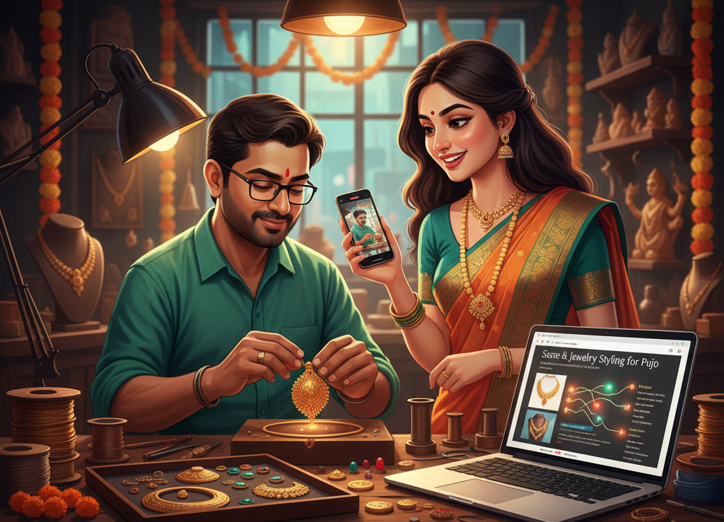 Regional fashion blogger collaborating with a Kolkata jewelry brand, creating authentic behind-the-scenes content.