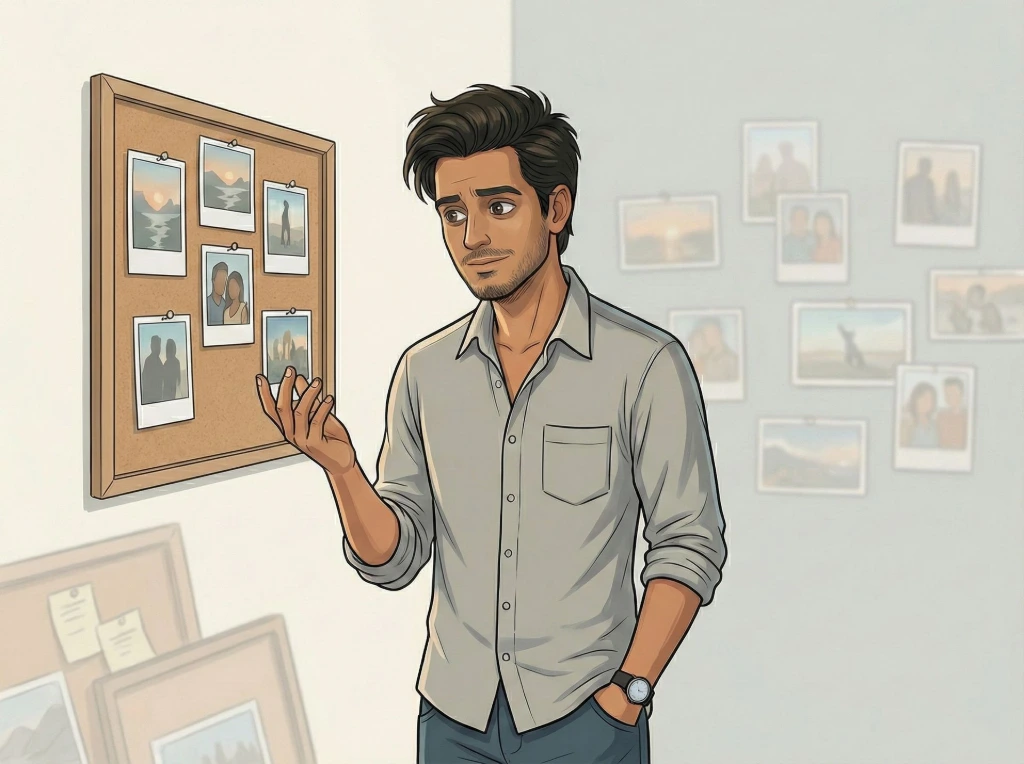 When photographers stop guiding, clients are forced to guess Cartoon illustration of a photographer thoughtfully reviewing selected images while other photos fade into the background, representing the need to rethink image delivery culture