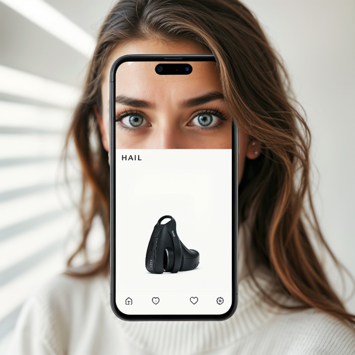 Vertical mobile ad design using leading lines to focus viewer attention on a central product.