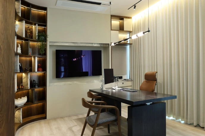 Corporate office interior photography highlighting executive workspace