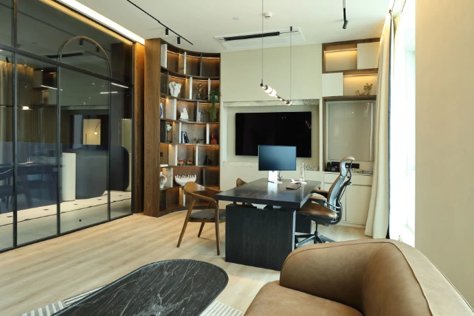 Modern corporate interior photography featuring executive office workspace