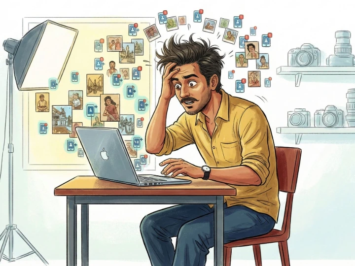 The real challenge in photography often lies in choosing the right images, not editing them. Illustration representing the photo selection challenge experienced by photographers after a detailed interior shoot