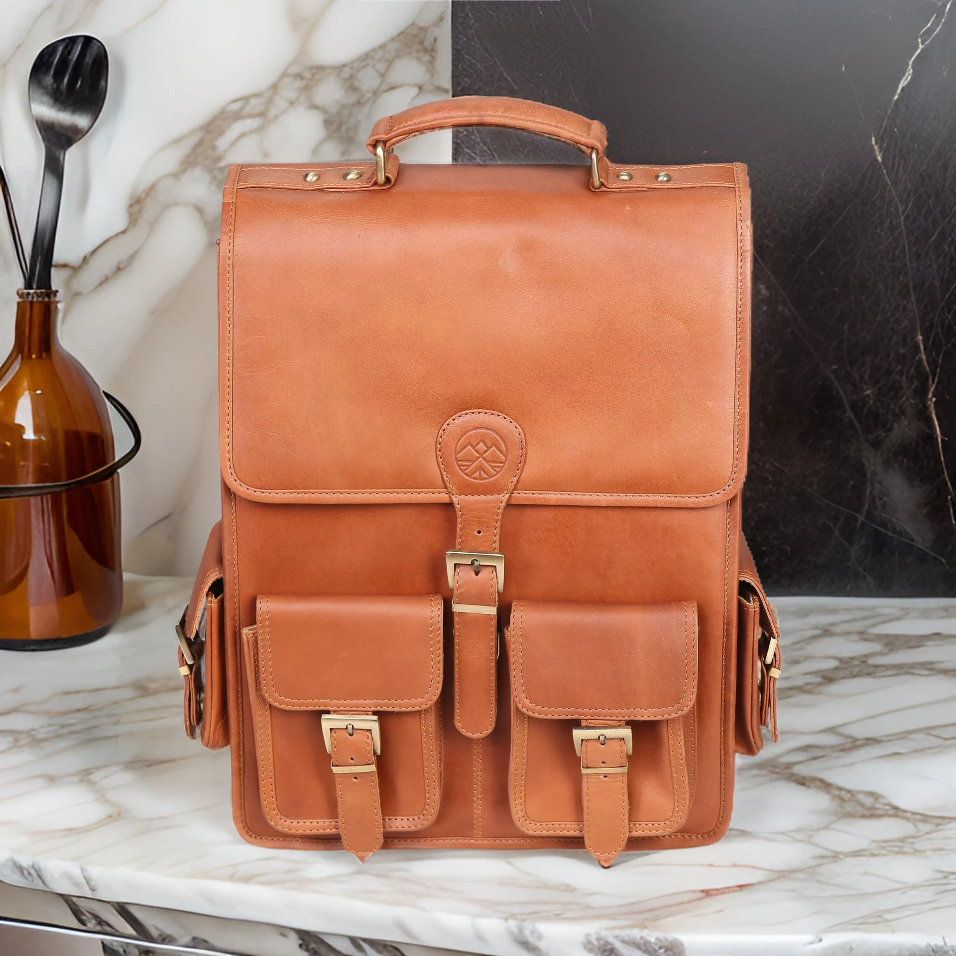 High-resolution product image of a leather bag designed for an online store, shot by product photographer in Kolkata, Ranjan Bhattacharya.