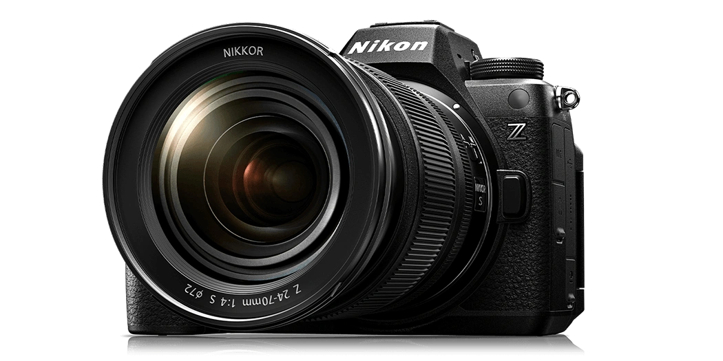 Nikon Z6 III mirrorless camera with Nikkor lens front view on white background