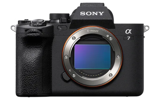 Sony Alpha 7 IV mirrorless camera body front view showing full-frame sensor on white background