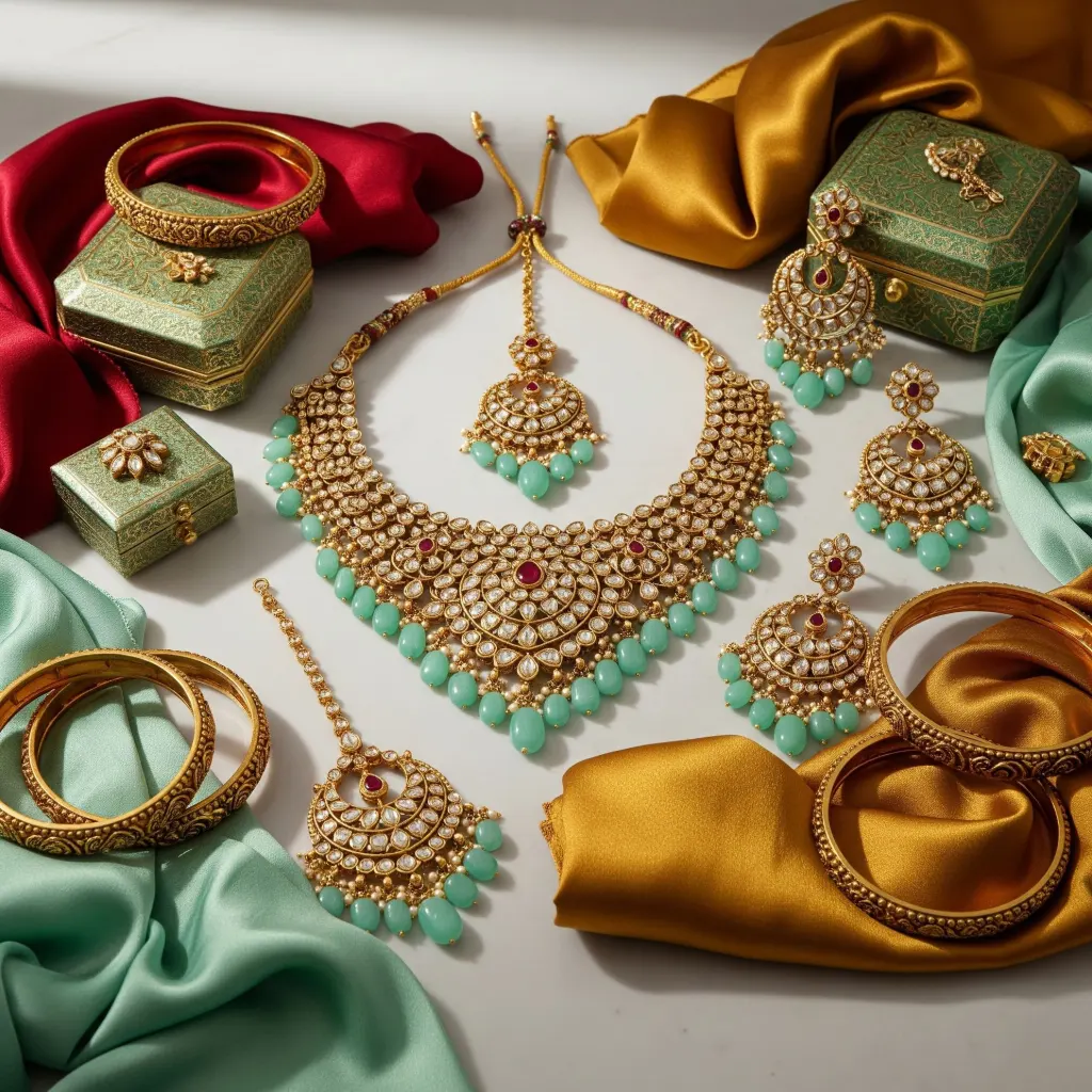 AI-assisted palette creation based on cultural storytelling. Bridal jewelry color palette suggestion by AI.