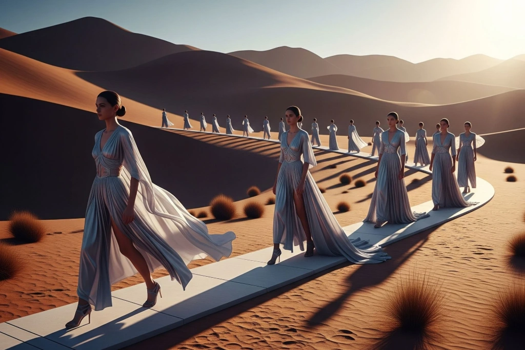 Cinematic fashion runway generated by AI using Veo 3.