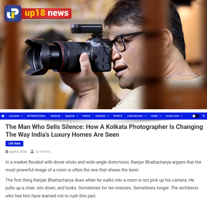 Screenshot of the live Up18 News article Ranjan Bhattacharya featured in Up18 News interior photography India