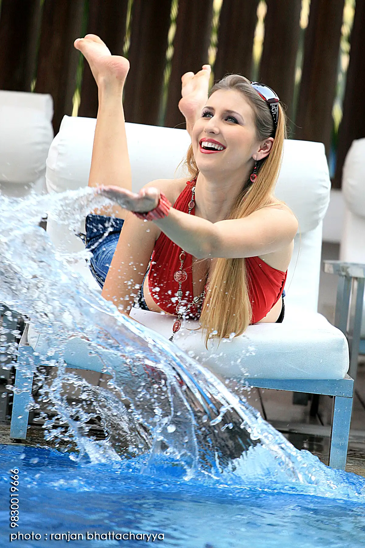 Poster Shoot of Claudia Ciesla at poolside for the Bengali movie '10:10', captured by Ranjan Bhattacharya