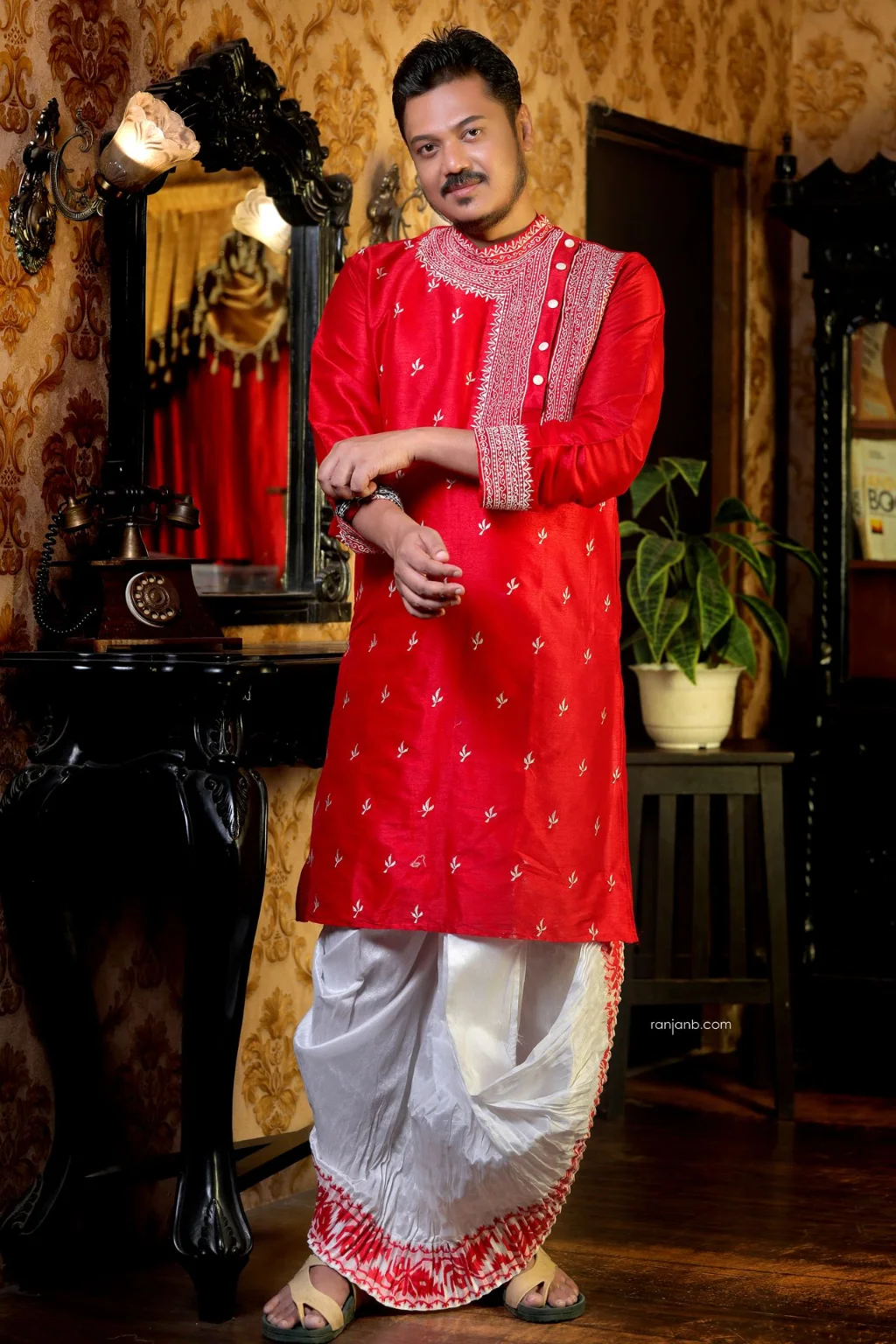 Traditional Bengali Actor Portfolio Look Rudrankur Sarkar in traditional Bengali attire during an actor portfolio photography session in Kolkata