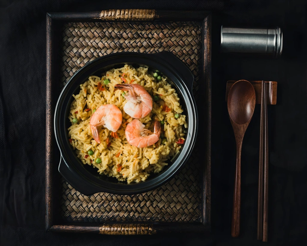 Fry rice with prawn dish on a table, photography by Ranjan Bhattacharya