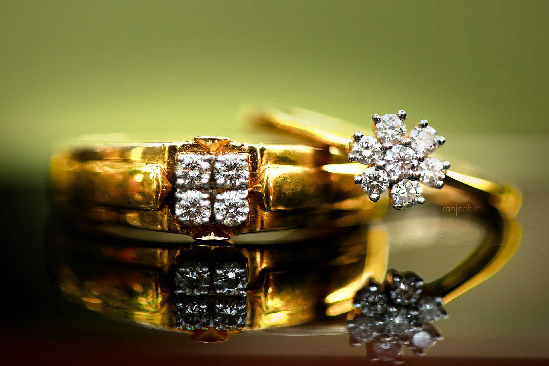 Symbolic Wedding Rings Macro Shot by Ranjan Bhattacharya Macro shot of two wedding rings, showcasing intricate details, Close-up of bride and groom's wedding shoes, captured by Ranjan Bhattacharya.