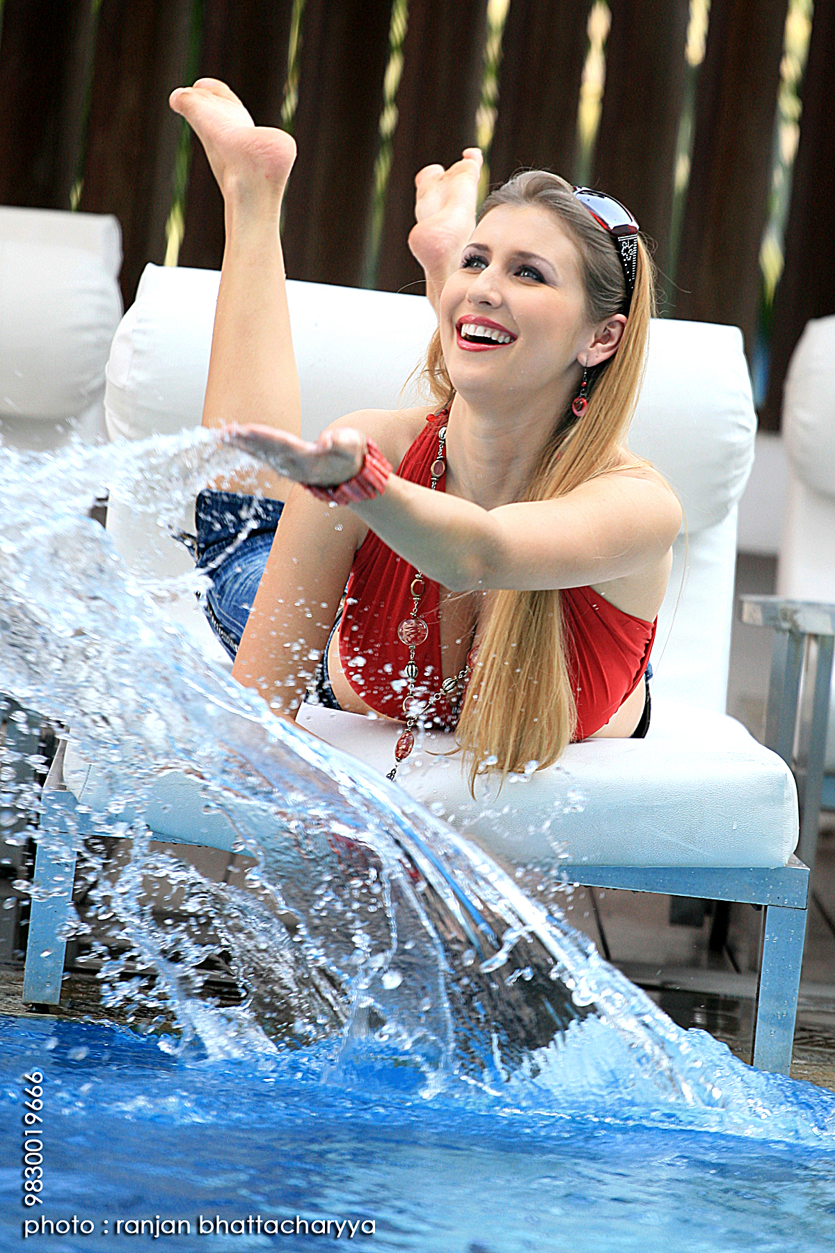 Poster Shoot of Claudia Ciesla at poolside for the Bengali movie '10:10', captured by Ranjan Bhattacharya