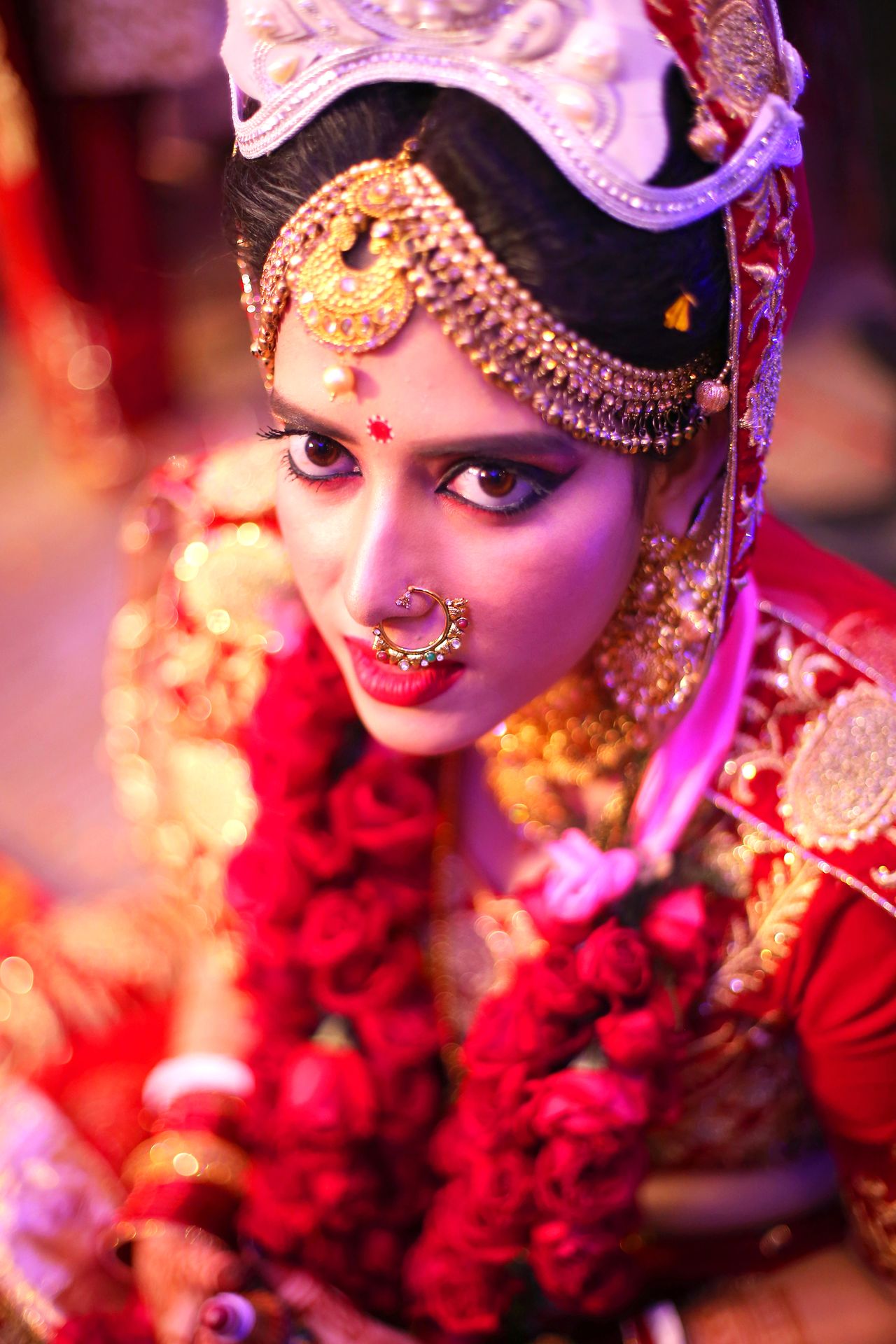 Close-up Wedding Portrait of Shanoli Roy Kumar - Captured by Ranjan Bhattacharya at Patna.