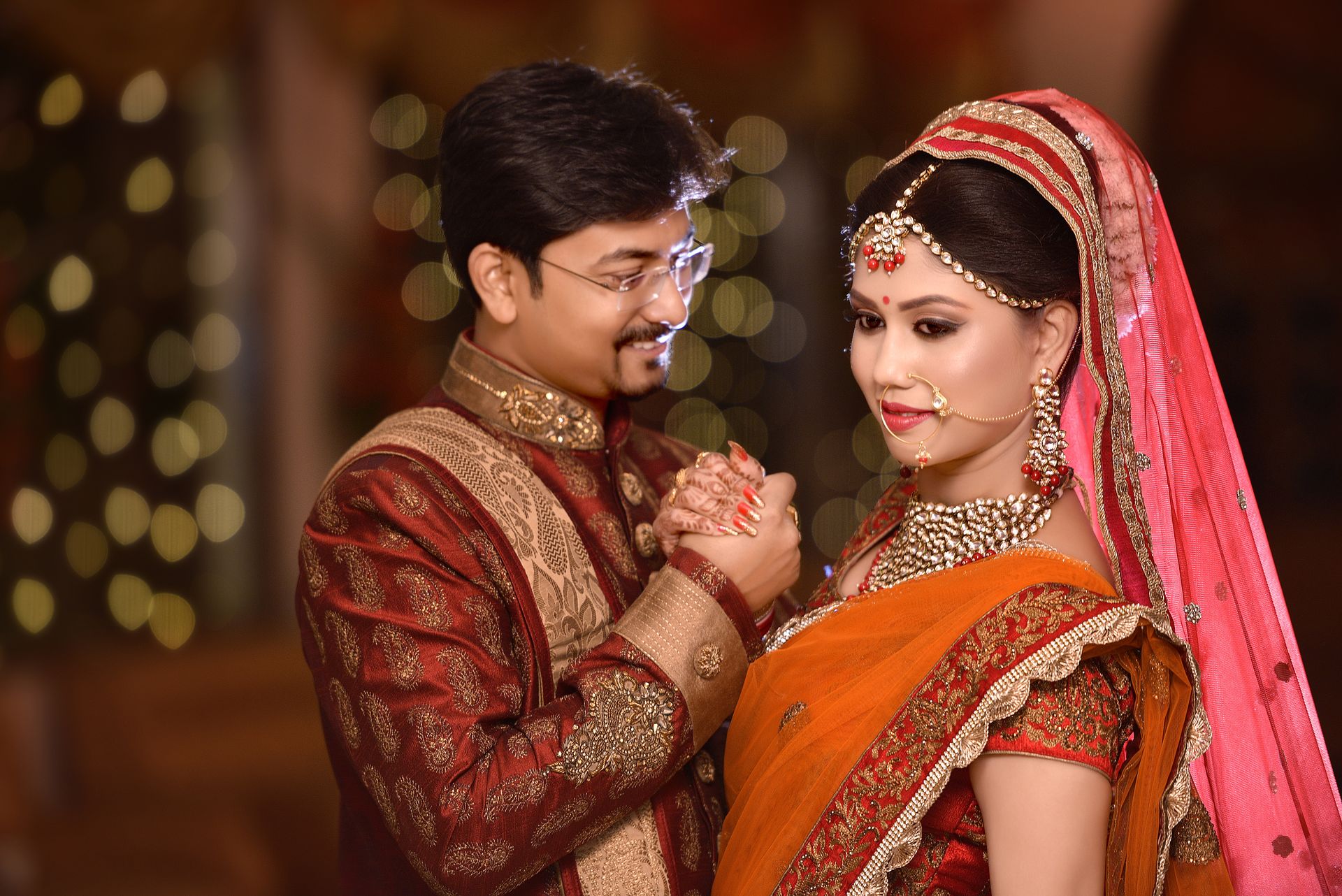 Candid shot of the bride and groom on their wedding reception.