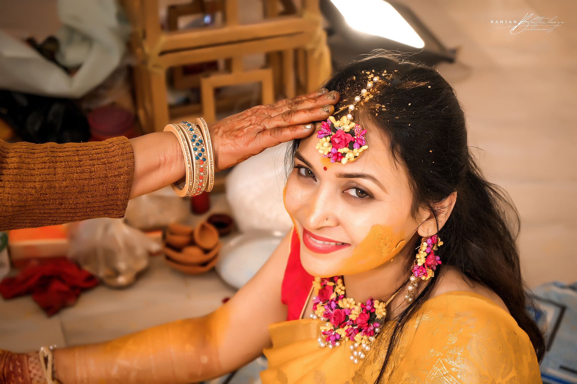 Candid Wedding Picture of Ruhi Singh in Haldi Ceremony - Captured by Ranjan Bhattacharya