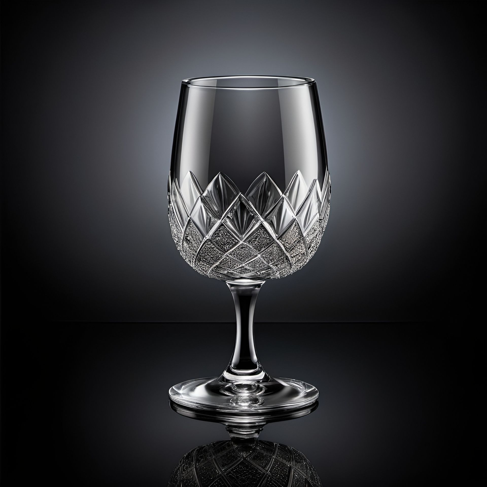 A reflective glassware product with advanced lighting creating dramatic highlights, photographed by Ranjan Bhattacharya.