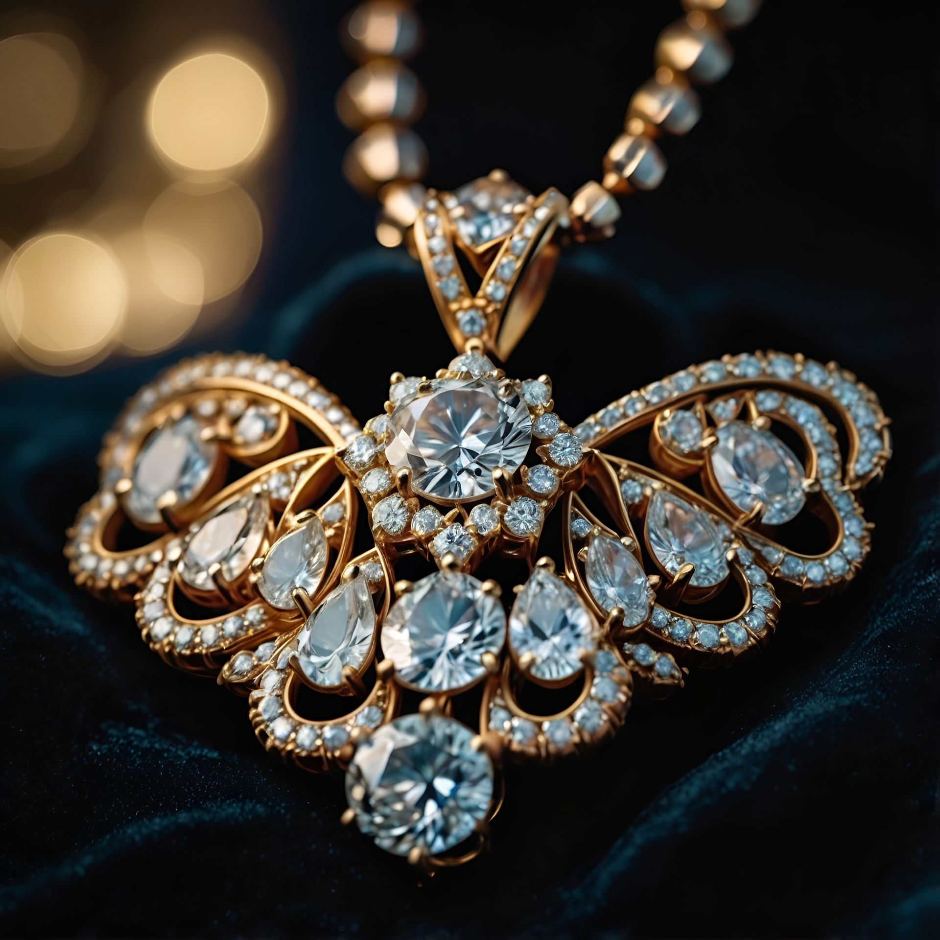 A close-up shot of an intricate diamond necklace by Ranjan Bhattacharya.